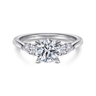 Gabriel & Co14 Karat White  Gold Pear Shape Diamond Semi-Mount Engagment Ring 0.30 Ct
*Setting only, center stone not included